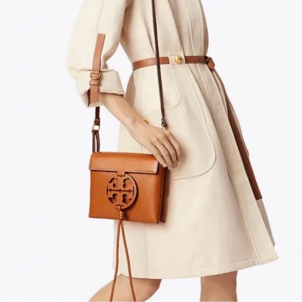 Tory Burch Cognac Leather Logo Crossbody Bag